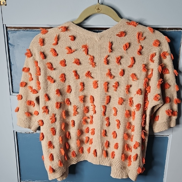 Anthropologie Sparrow Beige Cardigan with Orange Tassled Accents L - Picture 6 of 11